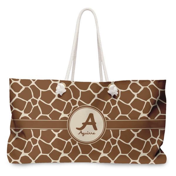 Custom Giraffe Print Large Tote Bag with Rope Handles (Personalized)