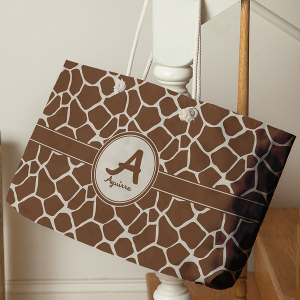 Giraffe Print Large Rope Tote - Life Style