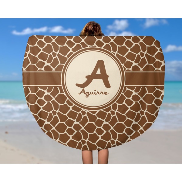 Giraffe Print Round Beach Towel - In Use