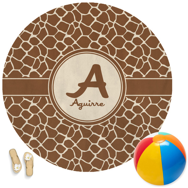 Custom Giraffe Print Round Beach Towel (Personalized)