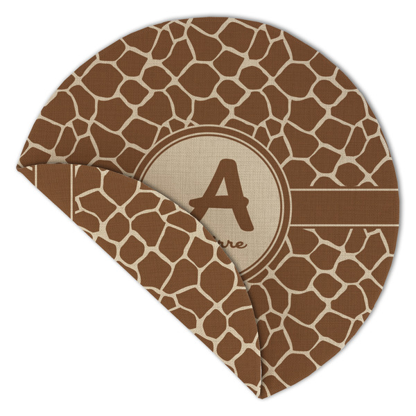 Giraffe Print Round Linen Placemats - Front (folded corner double sided)