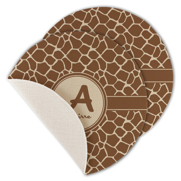 Custom Giraffe Print Round Linen Placemat - Single Sided - Set of 4 (Personalized)