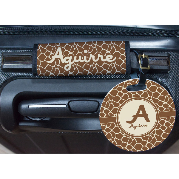 Giraffe Print Round Luggage Tag & Handle Wrap - In Context