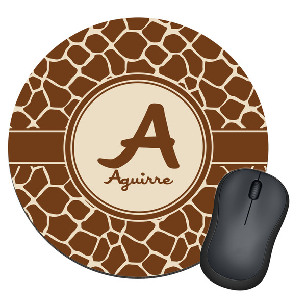 Custom Giraffe Print Round Mouse Pad (Personalized)