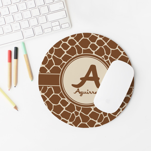 Giraffe Print Round Mousepad - LIFESTYLE 2