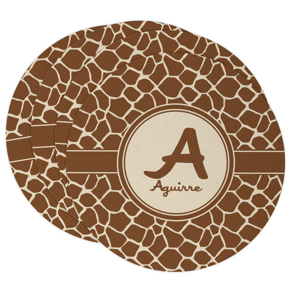 Custom Giraffe Print Round Paper Coasters w/ Name and Initial