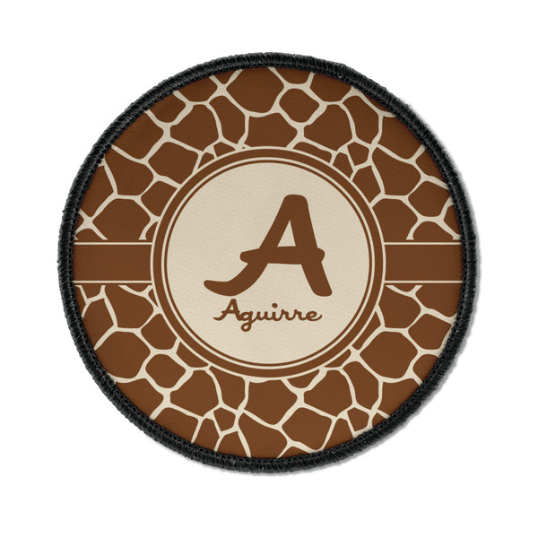 Custom Giraffe Print Iron On Round Patch w/ Name and Initial