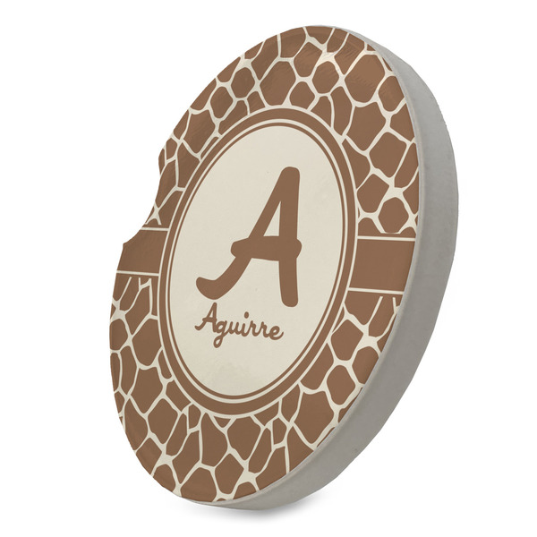 Giraffe Print Sandstone Car Coaster - STANDING ANGLE