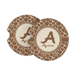 Giraffe Print Sandstone Car Coasters - Set of 2 (Personalized)