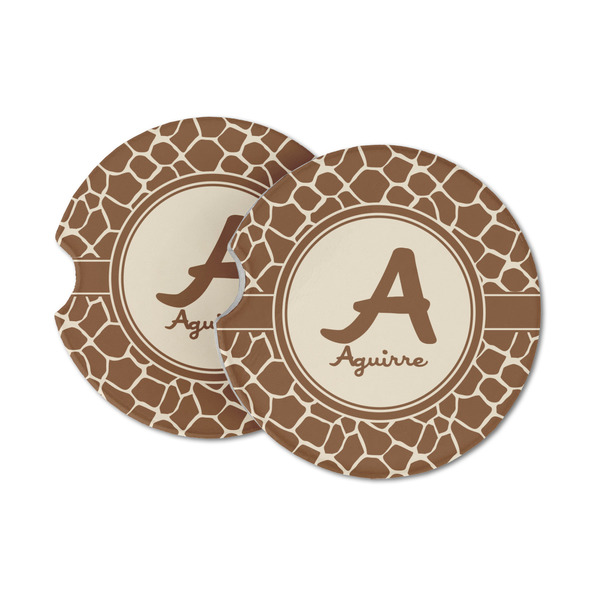 Custom Giraffe Print Sandstone Car Coasters - Set of 2 (Personalized)