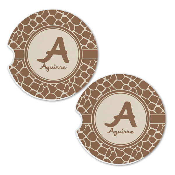 Giraffe Print Sandstone Car Coasters - Set of 2