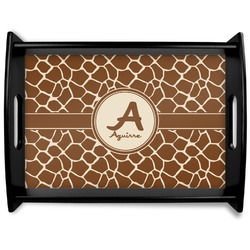 Giraffe Print Black Wooden Tray - Large (Personalized)