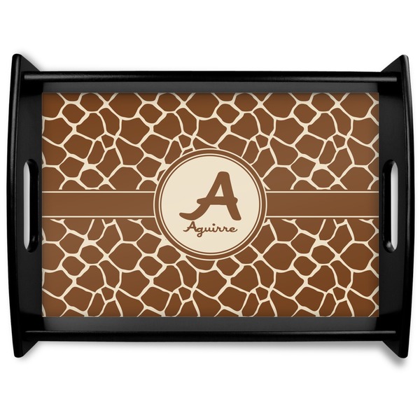 Custom Giraffe Print Black Wooden Tray - Large (Personalized)