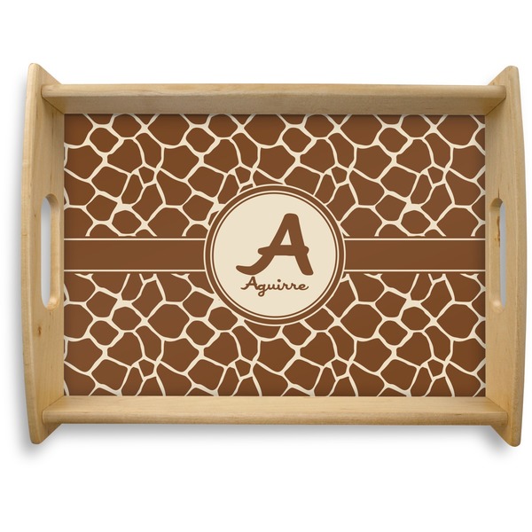 Custom Giraffe Print Natural Wooden Tray - Large (Personalized)