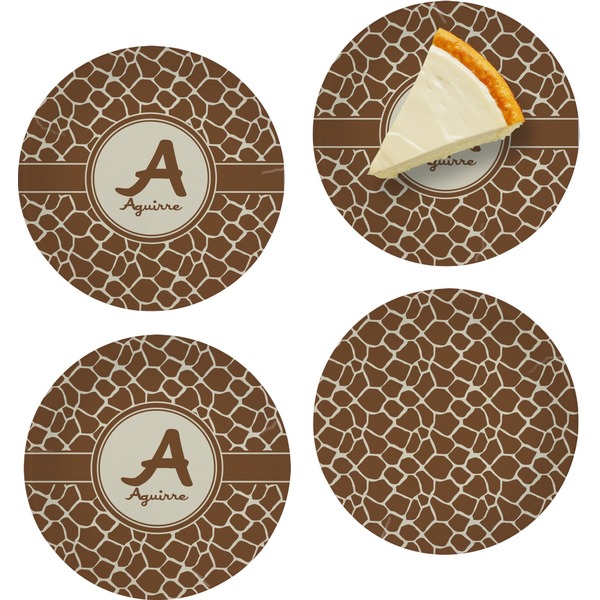 Custom Giraffe Print Set of 4 Glass Appetizer / Dessert Plate 8" (Personalized)