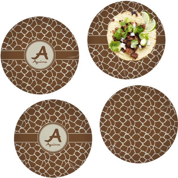 Custom Giraffe Print Set of 4 Glass Lunch / Dinner Plate 10" (Personalized)