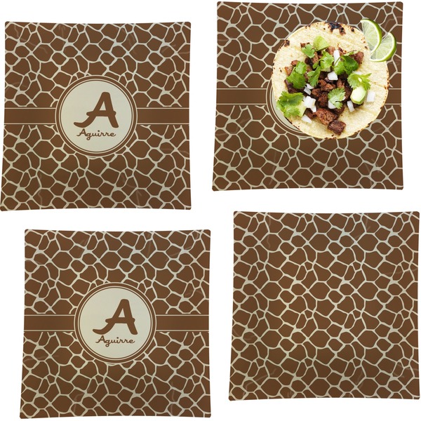Custom Giraffe Print Set of 4 Glass Square Lunch / Dinner Plate 9.5" (Personalized)