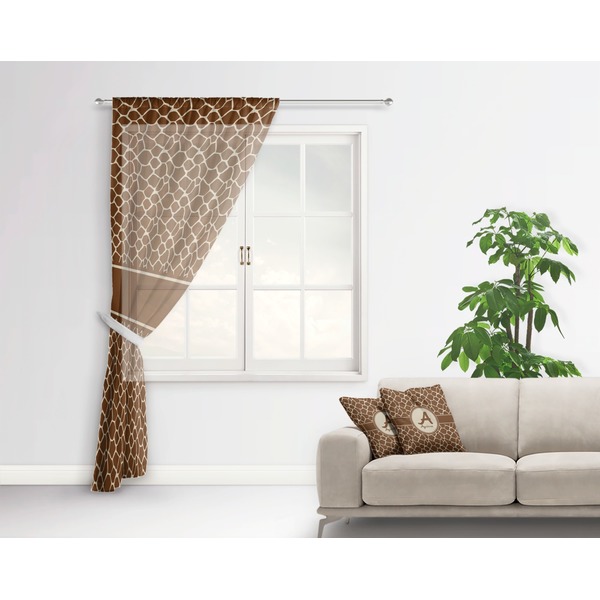 Giraffe Print Sheer Curtain With Window and Rod - in Room Matching Pillow