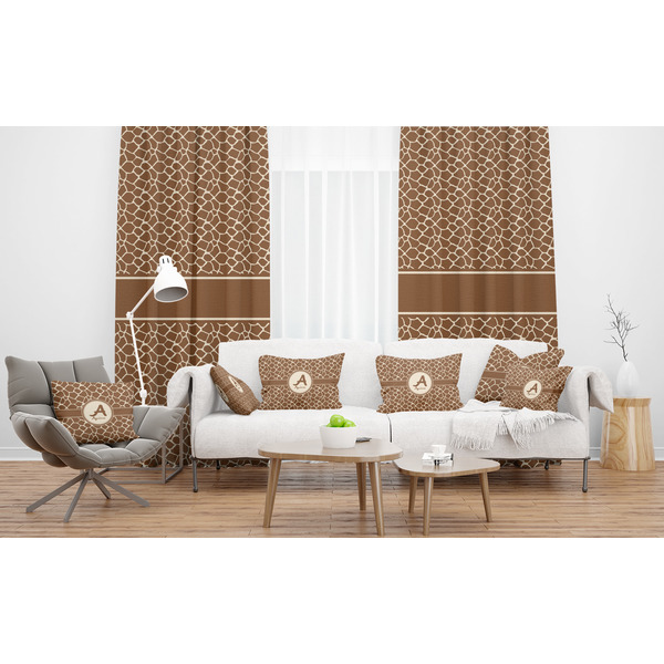 Giraffe Print Sheer and Custom Curtains in Room with Matching Pillows