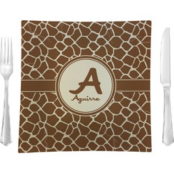 Giraffe Print 9.5" Glass Square Lunch / Dinner Plate- Single or Set of 4 (Personalized)