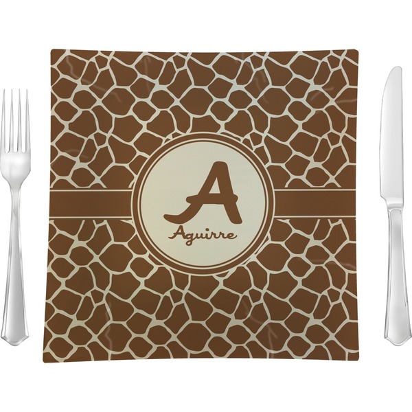 Custom Giraffe Print 9.5" Glass Square Lunch / Dinner Plate- Single or Set of 4 (Personalized)