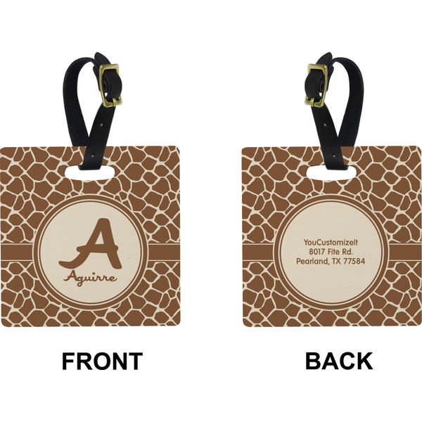 Giraffe Print Square Luggage Tag (Front + Back)