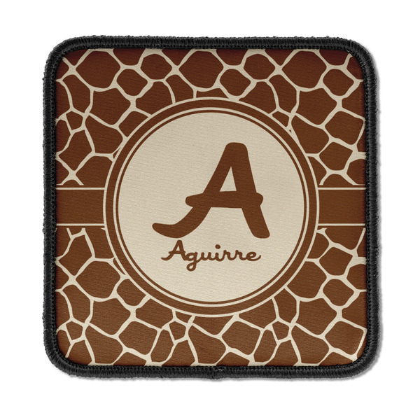 Custom Giraffe Print Iron On Square Patch w/ Name and Initial
