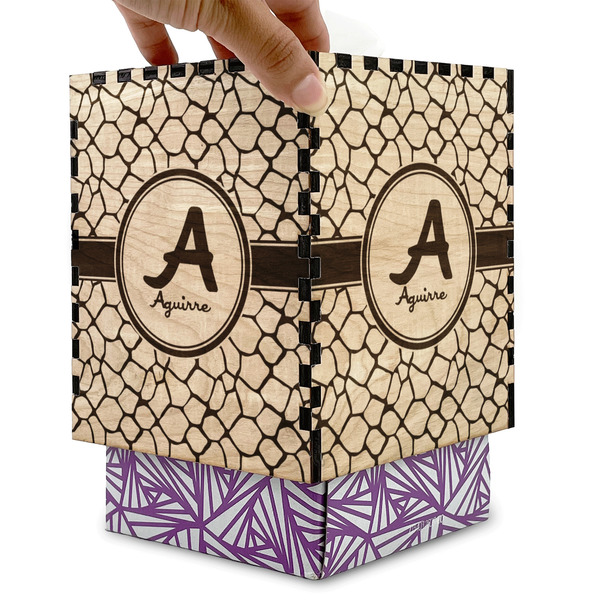 Giraffe Print Square Tissue Box Covers - Wood - with box