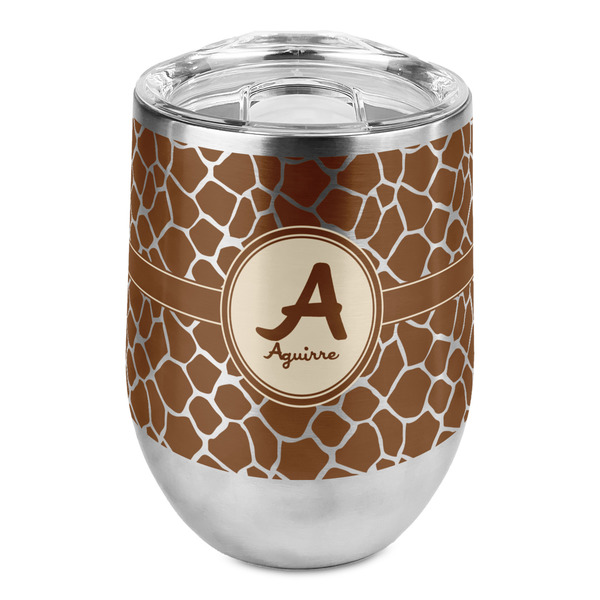 Custom Giraffe Print Stemless Wine Tumbler - Full Print (Personalized)