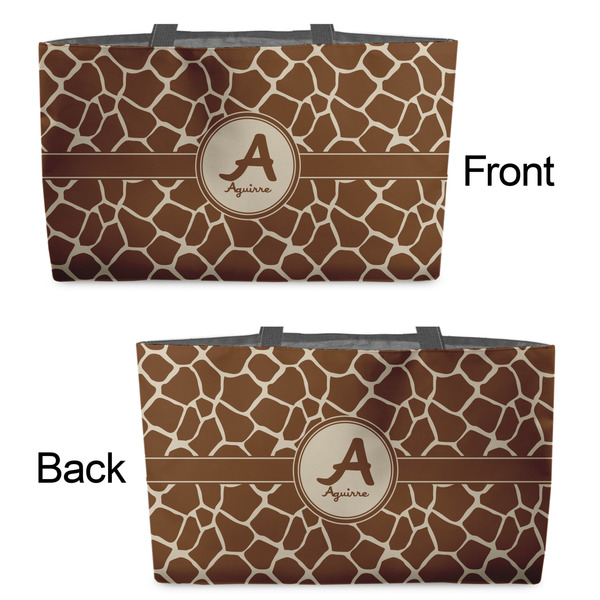 Giraffe Print Tote w/Black Handles - Front & Back Views