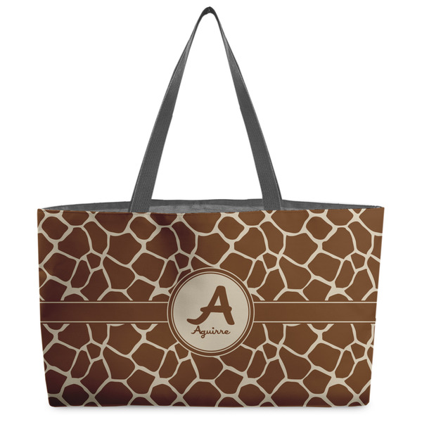 Custom Giraffe Print Beach Totes Bag - w/ Black Handles (Personalized)