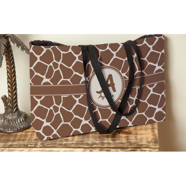 Giraffe Print Tote w/Black Handles - Lifestyle View