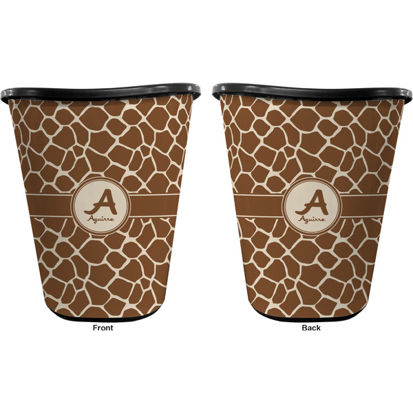 Giraffe Print Trash Can Black - Front and Back - Apvl
