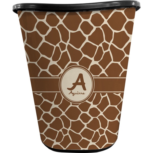 Custom Giraffe Print Waste Basket - Single Sided (Black) (Personalized)