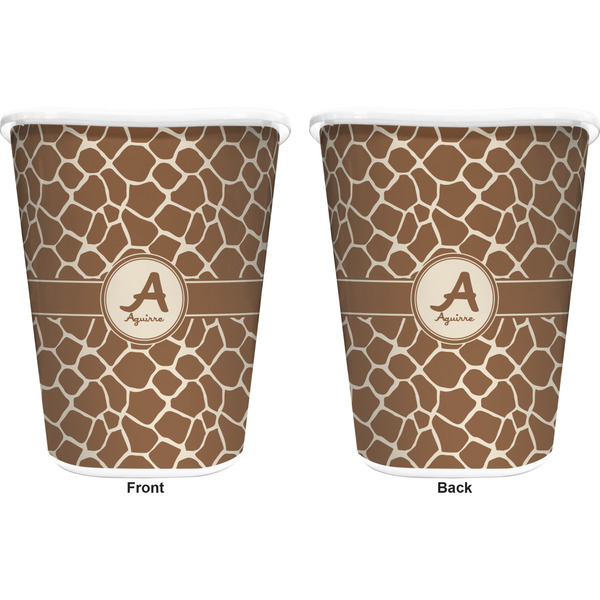 Giraffe Print Trash Can White - Front and Back - Apvl
