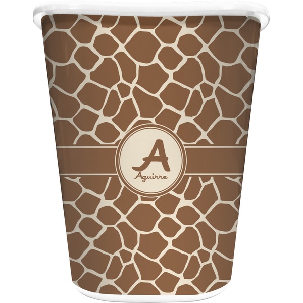 Custom Giraffe Print Waste Basket - Single Sided (White) (Personalized)