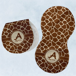 Giraffe Print Burp Pads - Velour - Set of 2 w/ Name and Initial