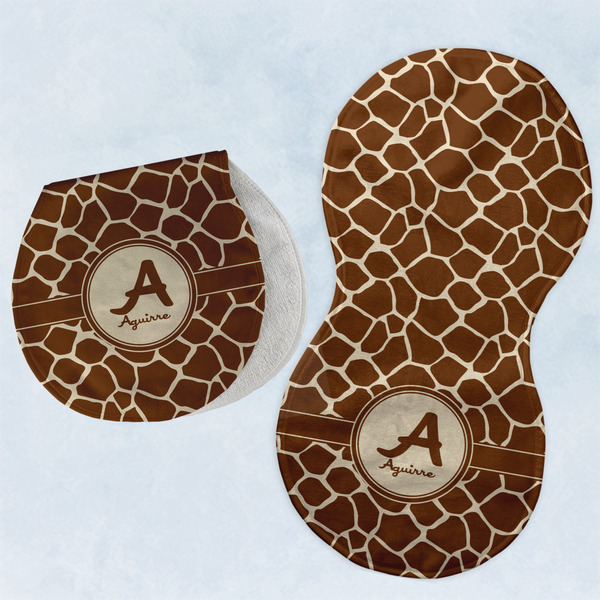 Custom Giraffe Print Burp Pads - Velour - Set of 2 w/ Name and Initial