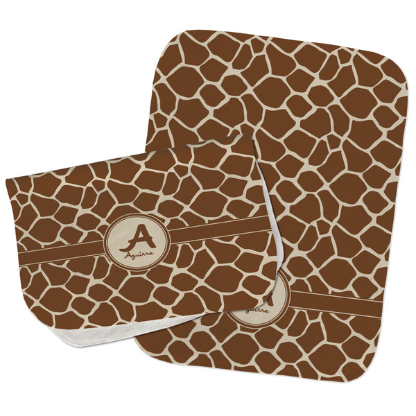Giraffe Print Two Rectangle Burp Cloths - Open & Folded