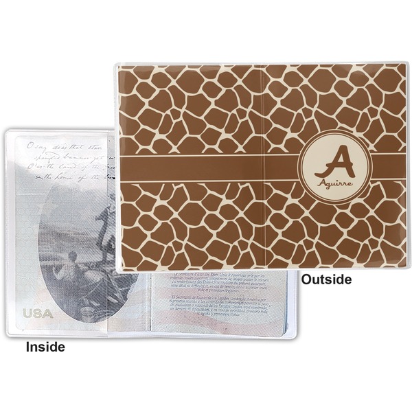 Giraffe Print Vinyl Passport Holder - Flat Front and Back