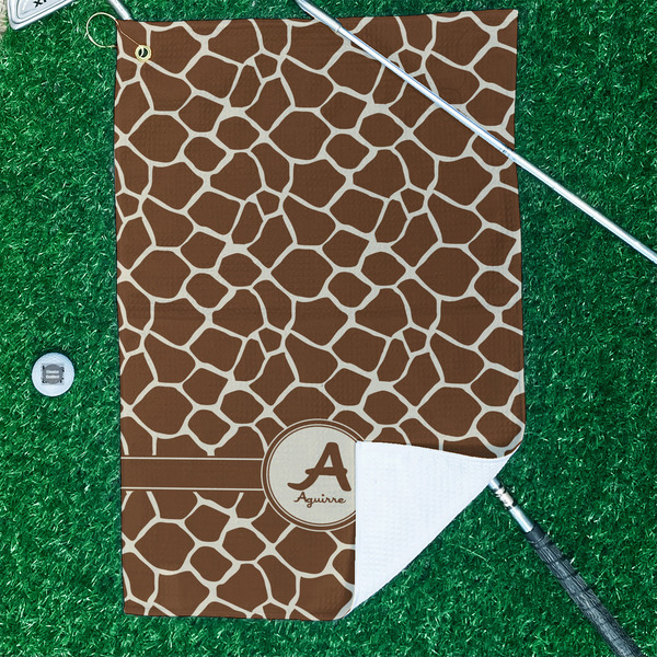 Giraffe Print Waffle Weave Golf Towel - In Context