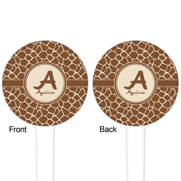 Giraffe Print White Plastic 4" Food Pick - Round - Double Sided - Front & Back