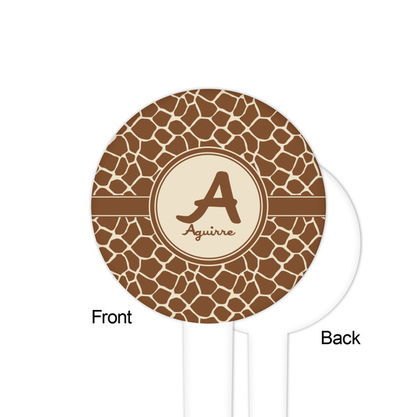 Giraffe Print White Plastic 4" Food Pick - Round - Single Sided - Front & Back