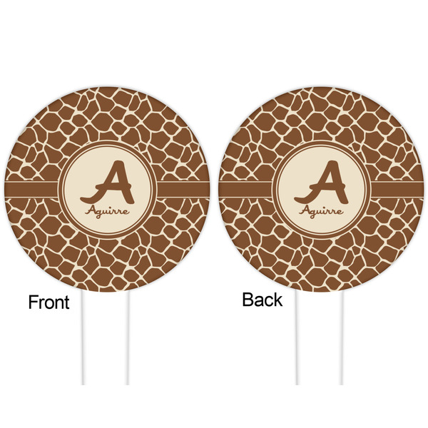 Giraffe Print White Plastic 6" Food Pick - Round - Double Sided - Front & Back