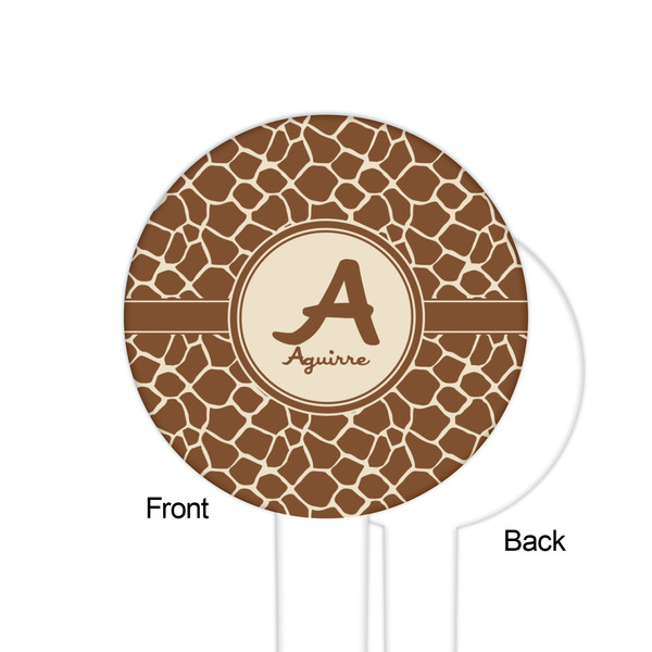 Giraffe Print White Plastic 6" Food Pick - Round - Single Sided - Front & Back