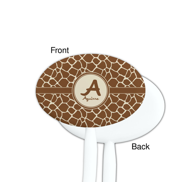 Giraffe Print White Plastic 7" Stir Stick - Single Sided - Oval - Front & Back