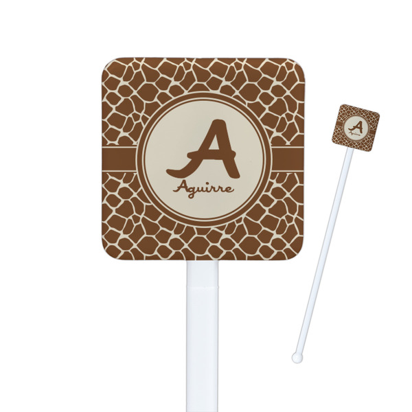 Custom Giraffe Print Square Plastic Stir Sticks - Double Sided (Personalized)