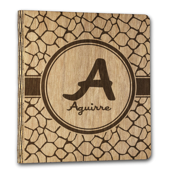 Custom Giraffe Print Wood 3-Ring Binder - 1" Letter Size (Personalized)