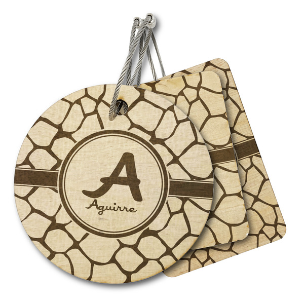Custom Giraffe Print Wood Luggage Tag (Personalized)