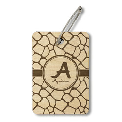 Giraffe Print Wood Luggage Tag - Rectangle (Personalized)